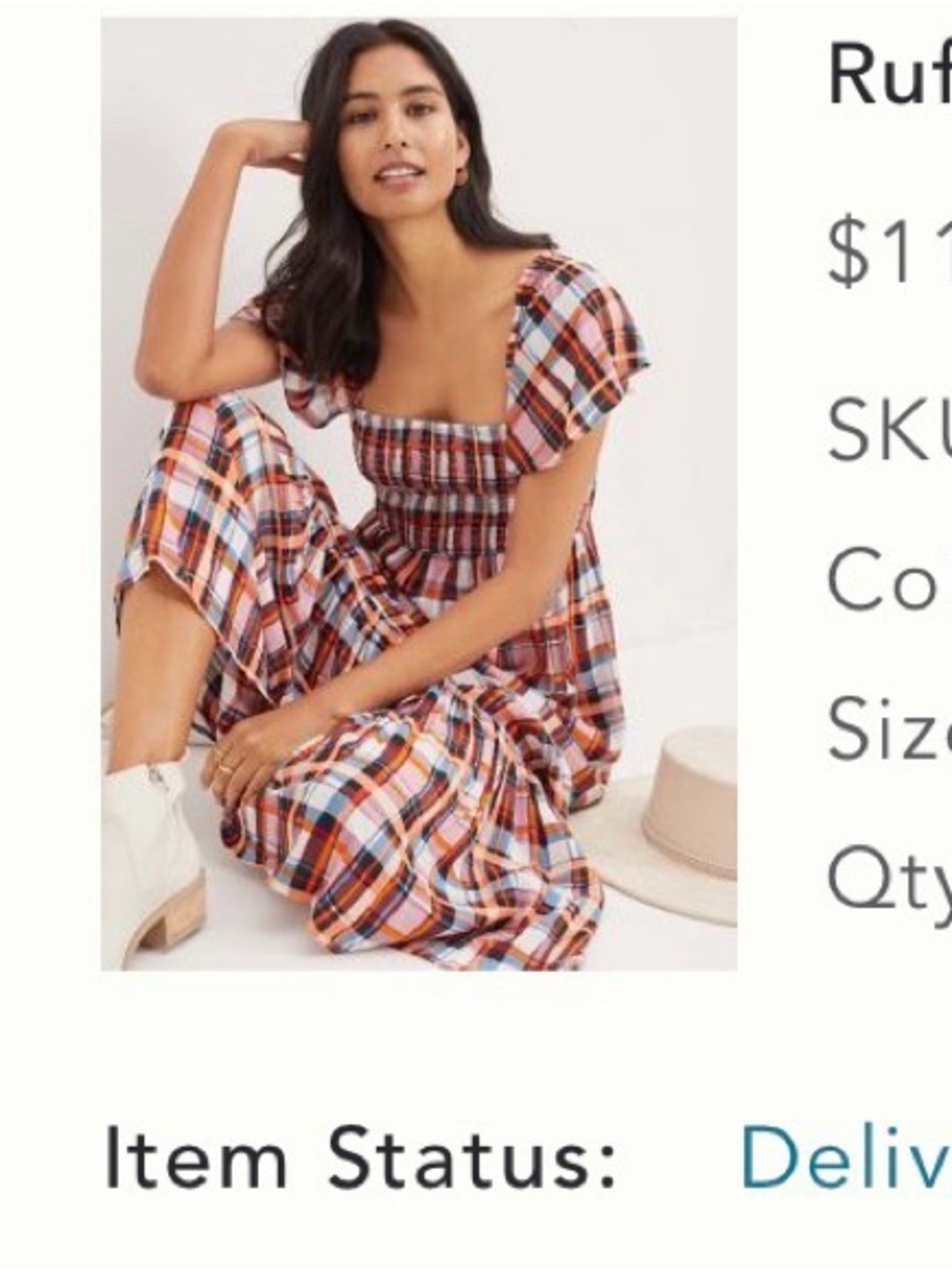 Anthropologie Pink Orange Plaid Smocked Maxi Skirt